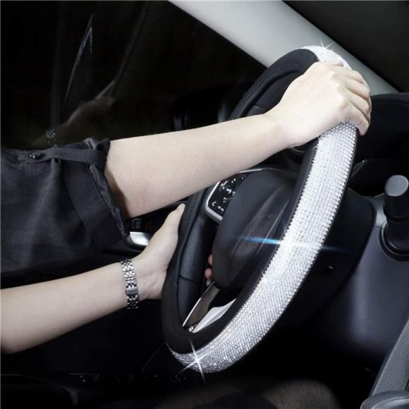 Diamond Leather Steering Wheel Cover with Bling Bling Crystal Rhinestones - Picture 3 of 7